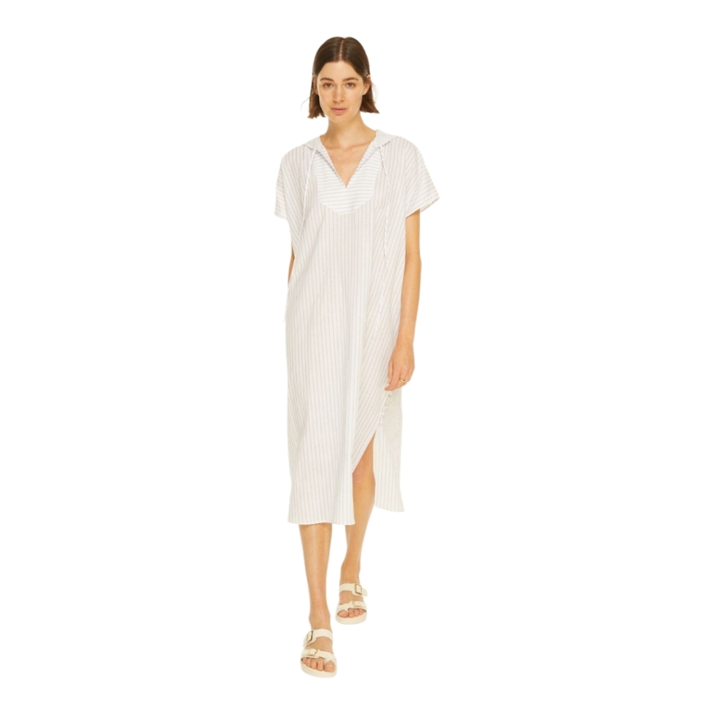 Harshman Mavis Hooded Caftan White Lavender Stripes Cotton/Linen XS NWT $239